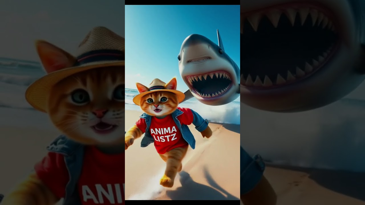 Chased by Sharks 🐬  #shorts  #cat #shark #hunting #funny #animals #laut